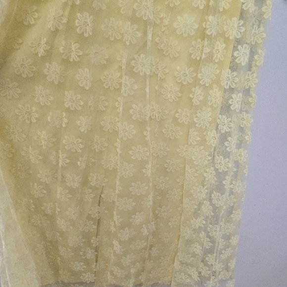 Vintage Union Made Yellow Spring Easter Dress Floral Lace Overlay Sheer Size 10 - Picture 8 of 16